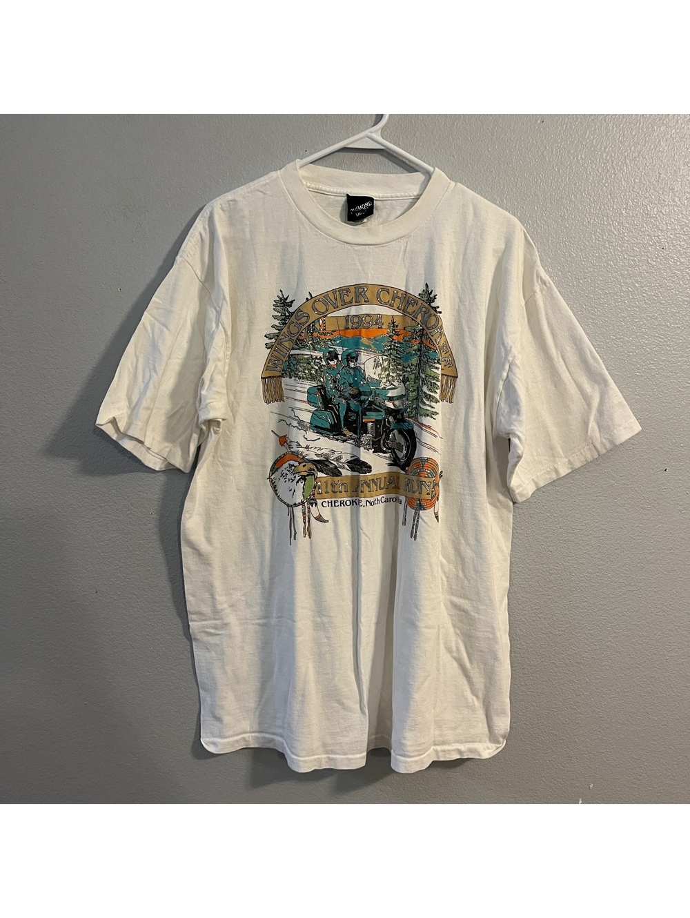 Vintage 1994 Wings Over Cherokee Motorcycle TShirt XL Diamond Dust Single Stitch